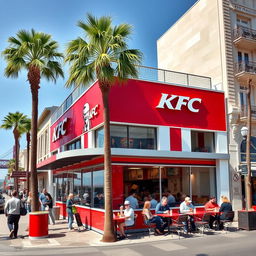 A KFC restaurant building in San Francisco, showcasing a modern KFC design integrated with the iconic San Francisco architecture