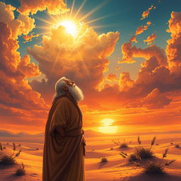 A vibrant and detailed illustration depicting the biblical scene of God's call to Abraham