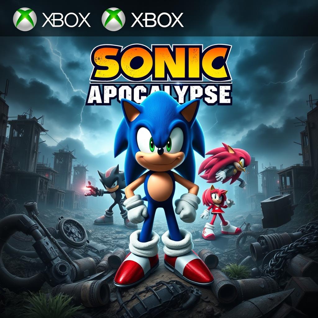 A striking cover art for an Xbox game titled 'Sonic Apocalypse'