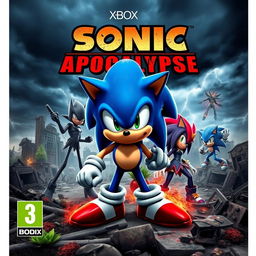 A striking cover art for an Xbox game titled 'Sonic Apocalypse'