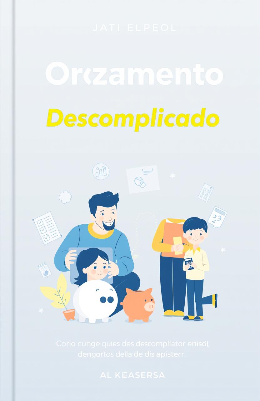 A beautifully designed cover for a guide titled 'Orçamento Familiar Descomplicado'