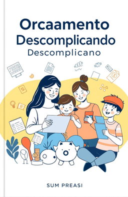 A beautifully designed cover for a guide titled 'Orçamento Familiar Descomplicado'