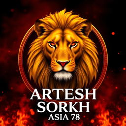 A realistic golden lion with piercing red eyes, captured from a front angle