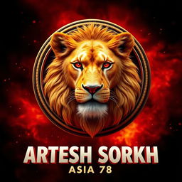 A realistic golden lion with striking red eyes, captured from a front angle