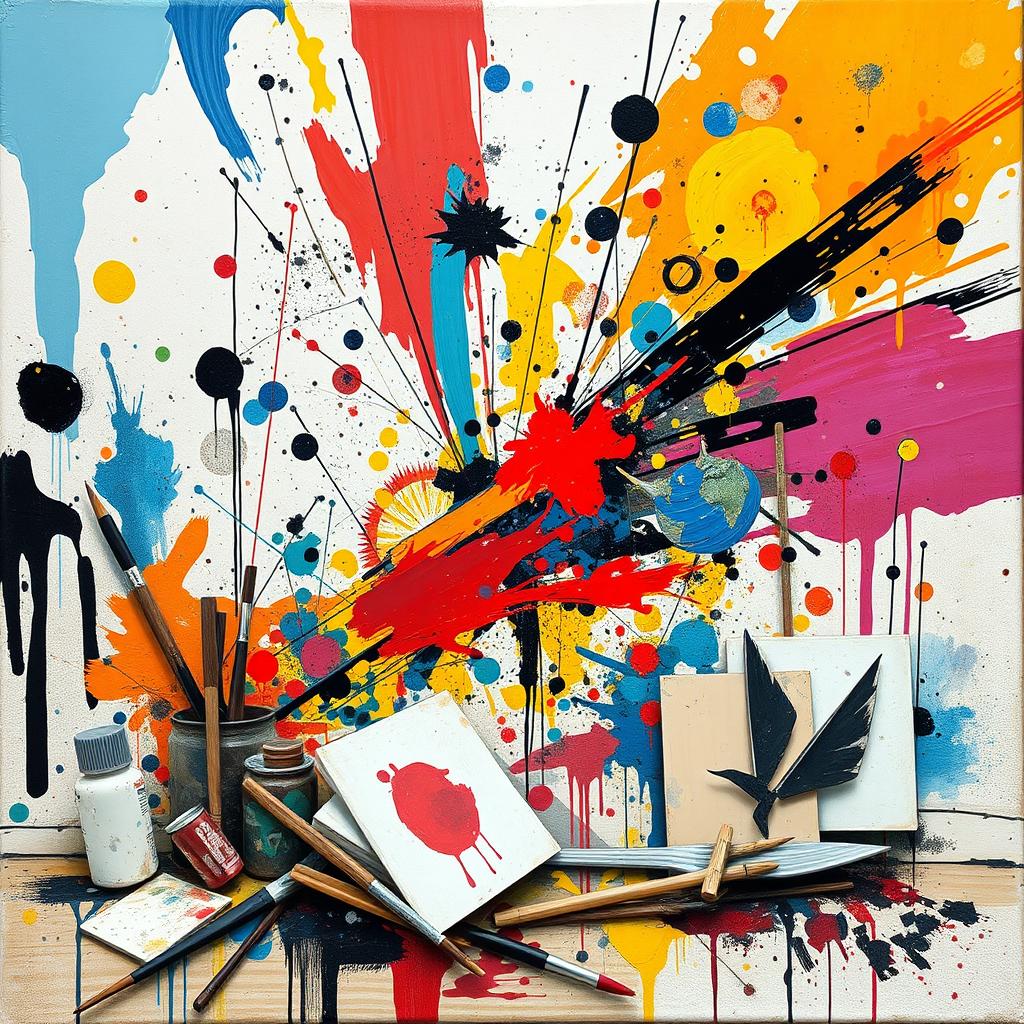 An abstract composition that visually represents the concept of 'always the artist, never the art'