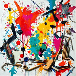 An abstract composition that visually represents the concept of 'always the artist, never the art'