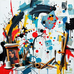 An abstract composition that visually represents the concept of 'always the artist, never the art'