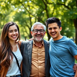 A photorealistic image featuring three people standing together