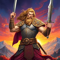 A stunning artwork depicting Rostam, the legendary hero from the Shahnameh, in a dramatic and heroic pose