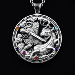 A striking necklace pendant featuring Rostam, the legendary hero from the Shahnameh, engaged in a fierce battle with the White Demon (Div-e سپید)