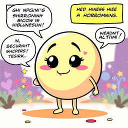 A simple, round character representing GnRh in a comic strip style