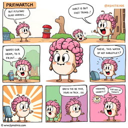A whimsical comic strip featuring a simple, cartoonish pituitary gland that is shaped like an oval
