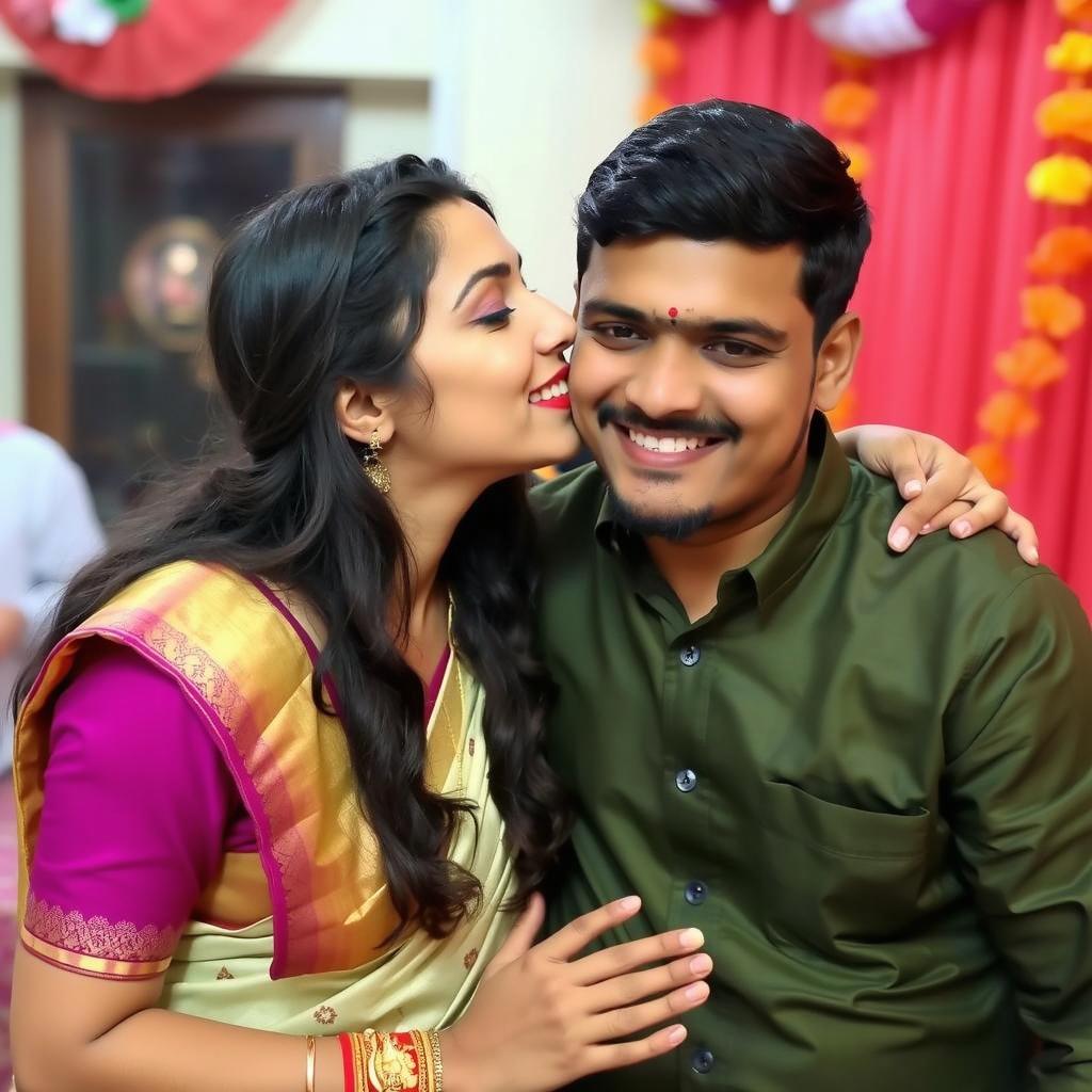 A couple enjoying a festive moment in traditional Indian attire
