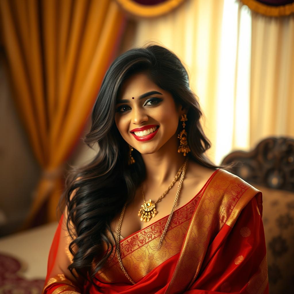 A beautiful Indian woman in traditional attire, exuding confidence and sensuality