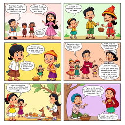 A vibrant comic strip spread across 6 pages, showcasing the diverse races in Indonesia, including Javanese, Sundanese, Balinese, Bugis, and others