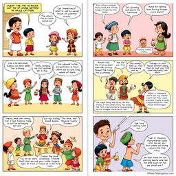 A vibrant comic strip spread across 6 pages, showcasing the diverse races in Indonesia, including Javanese, Sundanese, Balinese, Bugis, and others