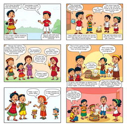 A vibrant comic strip spread across 6 pages, showcasing the diverse races in Indonesia, including Javanese, Sundanese, Balinese, Bugis, and others