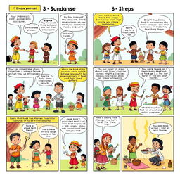 A vibrant comic strip spread across 6 pages, showcasing the diverse races in Indonesia, including Javanese, Sundanese, Balinese, Bugis, and others