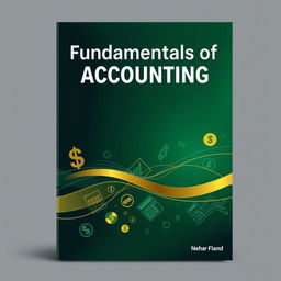 A sleek and modern accounting book cover design, emphasizing a deep green color palette with hints of gold