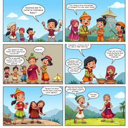 A high-definition, vibrant 6-page comic strip illustrating the diverse races in Indonesia, featuring Javanese, Sundanese, Balinese, Bugis, and others