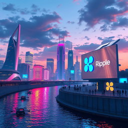 An imaginative and vibrant digital landscape scene depicting futuristic city buildings with sleek designs and neon lights