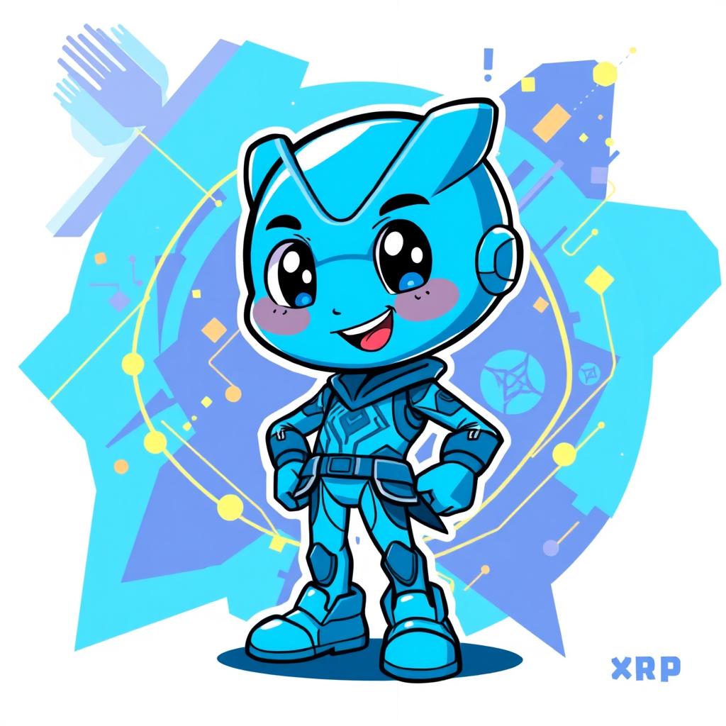 A cartoon character inspired by the logo of XRP, featuring a vibrant blue color palette to match the logo