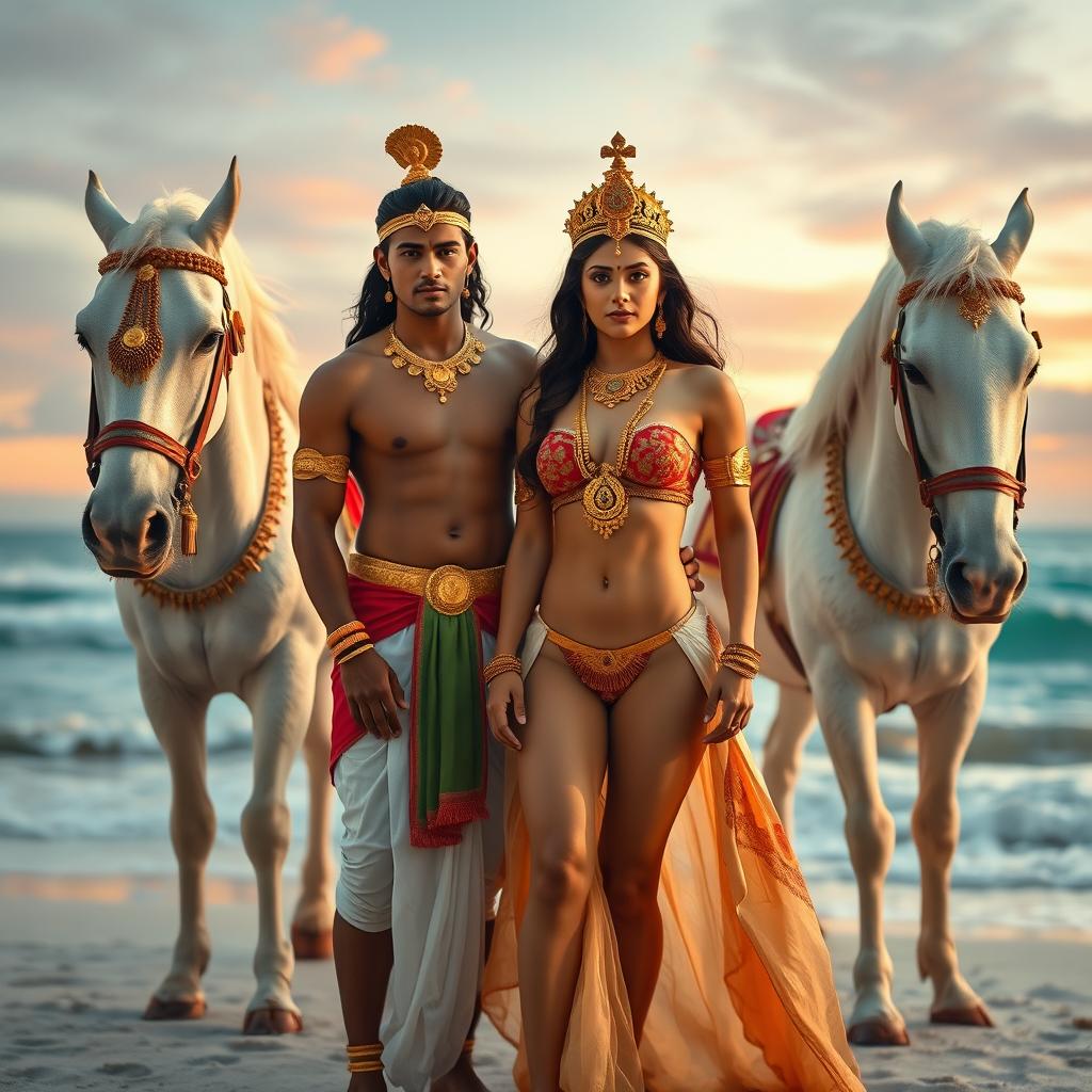 An enchanting scene set in the Mahabharat era, featuring a hot and sexy princess adorned in exquisite gold jewelry