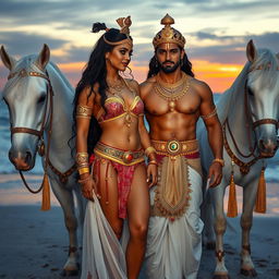 An enchanting scene set in the Mahabharat era, featuring a hot and sexy princess adorned in exquisite gold jewelry