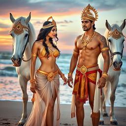 An enchanting scene set in the Mahabharat era, featuring a hot and sexy princess adorned in exquisite gold jewelry