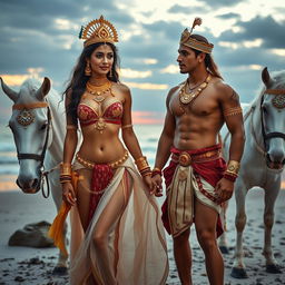 An enchanting scene set in the Mahabharat era, featuring a hot and sexy princess adorned in exquisite gold jewelry