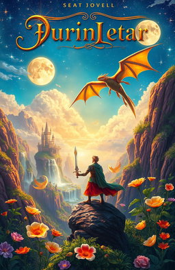 A fantasy novel cover depicting a magical landscape filled with vibrant colors