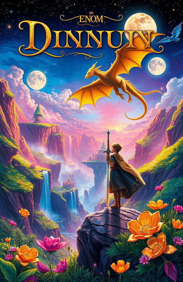 A fantasy novel cover depicting a magical landscape filled with vibrant colors