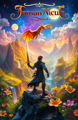 A fantasy novel cover depicting a magical landscape filled with vibrant colors