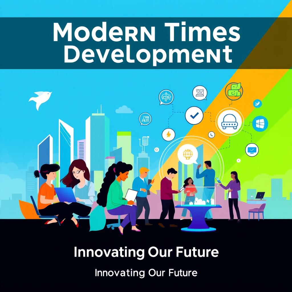 A creative poster for a theme titled 'Modern Times Development'