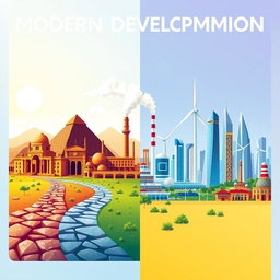 A visually striking flyer showcasing the evolution from ancient development to modern development