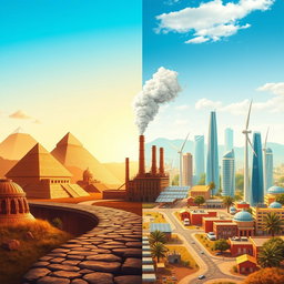 A visually striking flyer showcasing the evolution from ancient development to modern development