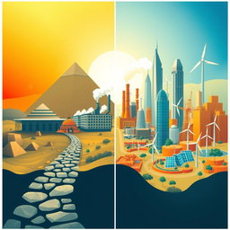 A visually striking flyer showcasing the evolution from ancient development to modern development