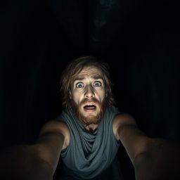 A realistic selfie of Jonah appearing terrified inside the belly of a whale