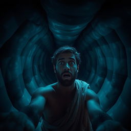 A realistic selfie of Jonah appearing terrified inside the belly of a whale