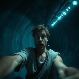 A realistic selfie of Jonah appearing terrified inside the belly of a whale