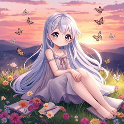 An INFP anime girl, embodying a whimsical and dreamy personality, with long flowing pastel-colored hair and large expressive eyes that hint at her imaginative nature