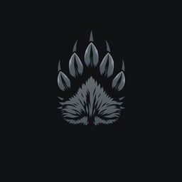 A stylized logo featuring a detailed grey wolf paw print centered against a solid black background