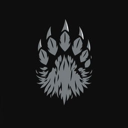 A stylized logo featuring a detailed grey wolf paw print centered against a solid black background
