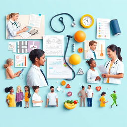 A vibrant collage illustrating various aspects of health assessment