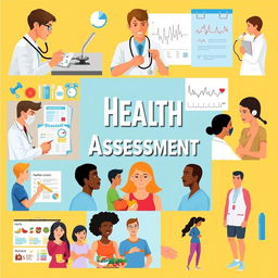 A vibrant collage illustrating various aspects of health assessment