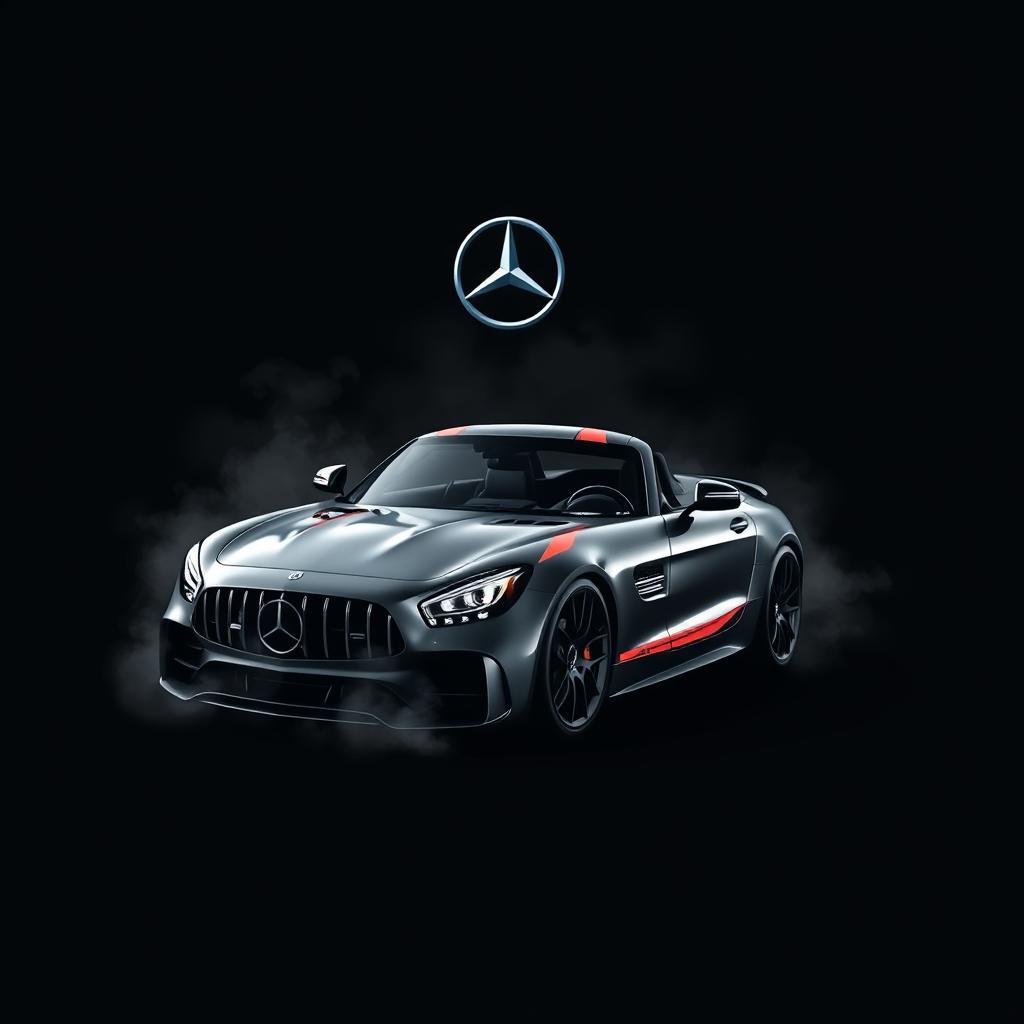 A stylish black t-shirt design featuring a sleek Mercedes AMG GT Black Series sports car