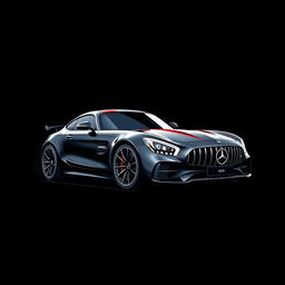 A stylish black t-shirt design featuring a sleek Mercedes AMG GT Black Series sports car
