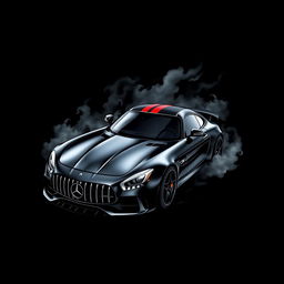 A stylish black t-shirt design featuring a sleek Mercedes AMG GT Black Series sports car