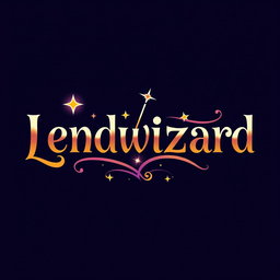 A magical text logo design for 'Lendwizard', blending enchanting elements with business professionalism