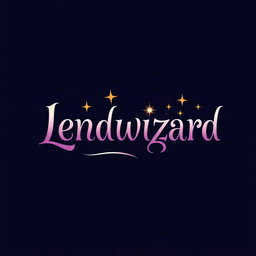 A magical text logo design for 'Lendwizard', blending enchanting elements with business professionalism